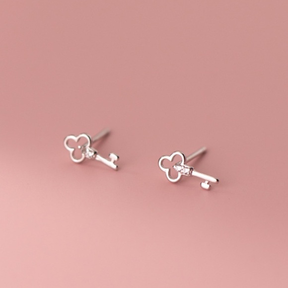 Sterling Silver Rhinestone Key Earrings - Picture 3 of 5